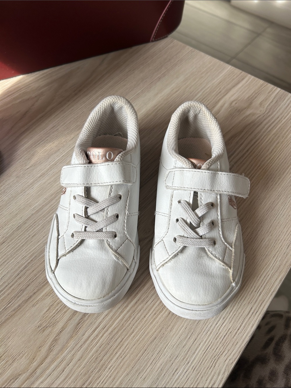 Polo by Ralph Lauren White Kids Sneakers with Pink Logo Accents